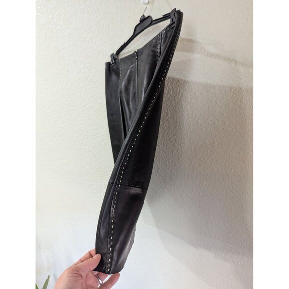 Banana Republic Black Leather Pencil Skirt With White Whip Stitch Details Size 0 - Picture 8 of 9